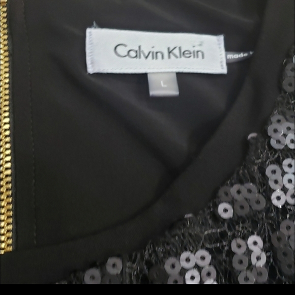 Calvin Klein L edgy shift dress sequin front little black dress - Picture 15 of 16